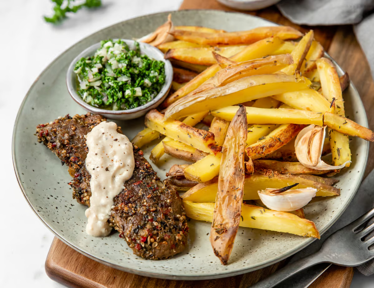 Vegan Steak Alternative with Fries