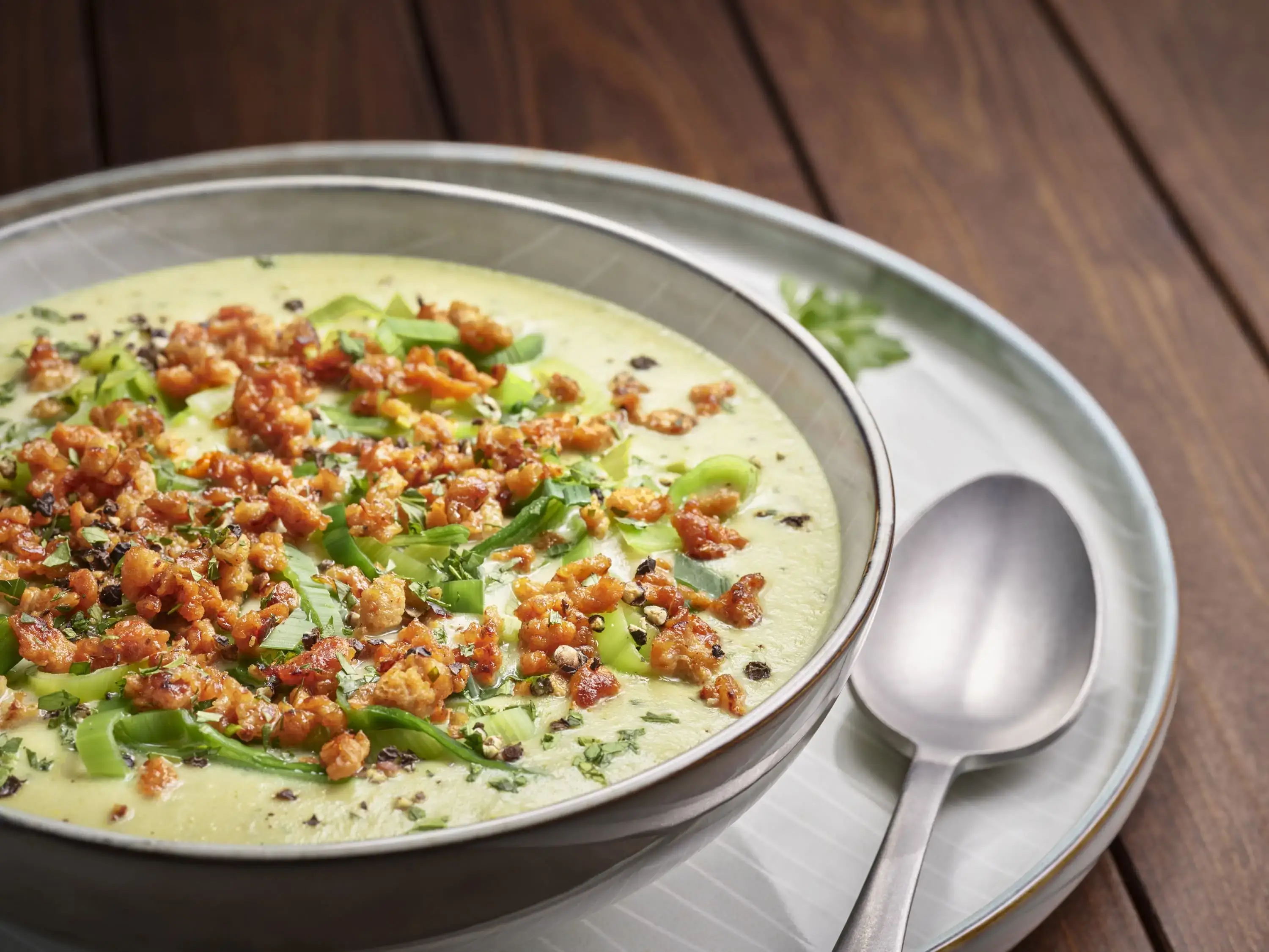 Creamy Leek Soup with Vegan Mince